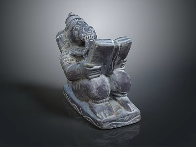 Traditional Stone Sculpture Carving Of Seated Figure Holding Open Book With Intricate Details 3d model
