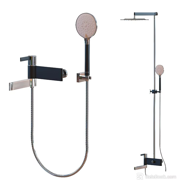 Modern Chrome Shower Faucet With Handheld Sprayer And Fixed Head Design 3d model 