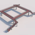 Modern Red Bridge Structure With Unique Square Frame And Walkway Design 3d model