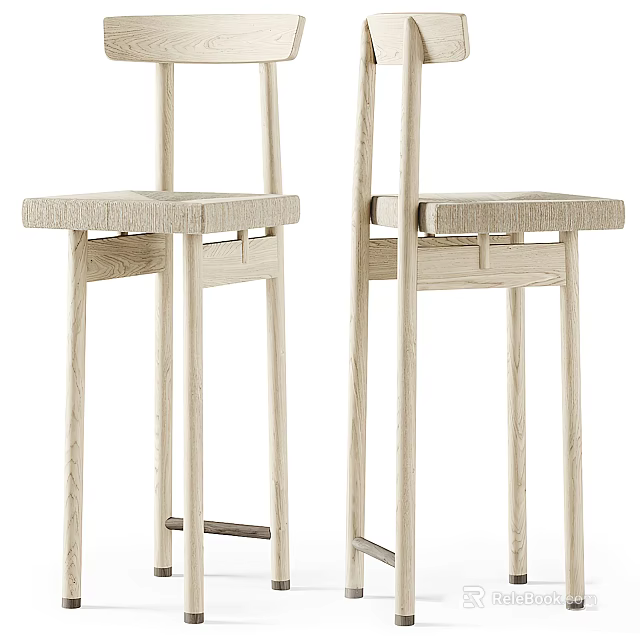 Modern Light Wooden Bar Stools With Sleek Design And Thin Legs Structure 3d model