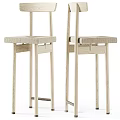 Modern Light Wooden Bar Stools With Sleek Design And Thin Legs Structure 3d model