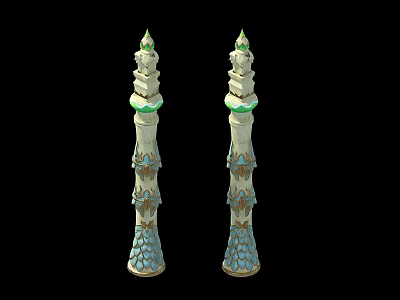 Ornate Decorative Pillars With White Green Blue Patterns And Detailed Designs 3d model