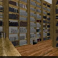 Classic Library Interior With Tall Wooden Bookshelves Filled With Organized Books And Warm Lighting