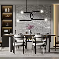 Modern Elegant Dining Table Set With Chairs Pendant Light Marble Backdrop And Decorative Vase 3d model