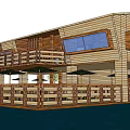 Modern Commercial Complex With Wooden Exterior Staircase And Outdoor Trees