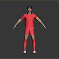 Game Movie Character In Red Sports Uniform With Yellow Armband And White Shoes Standing Pose
