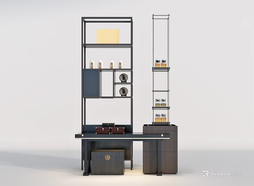 Modern Storage Shelving Unit With Multilayer Design Cabinet Drawer And Display Compartments 3d model 