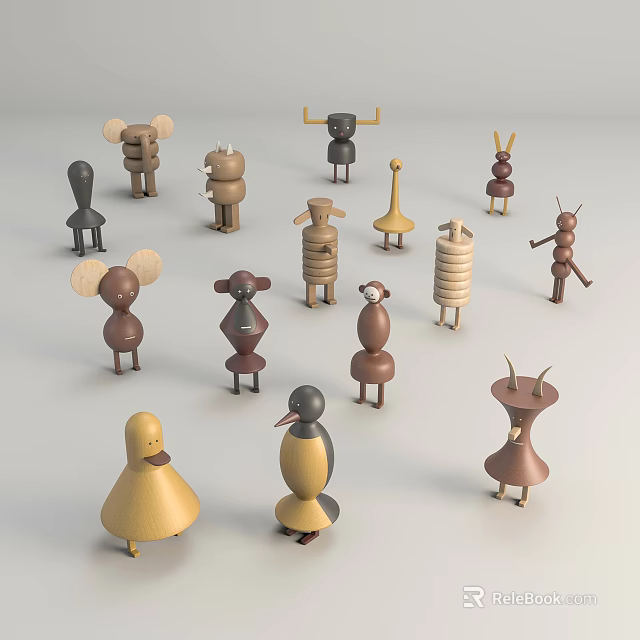 Minimalist Decorative Ornament Set With Various Animal Figurines In Natural Tones 3d model 