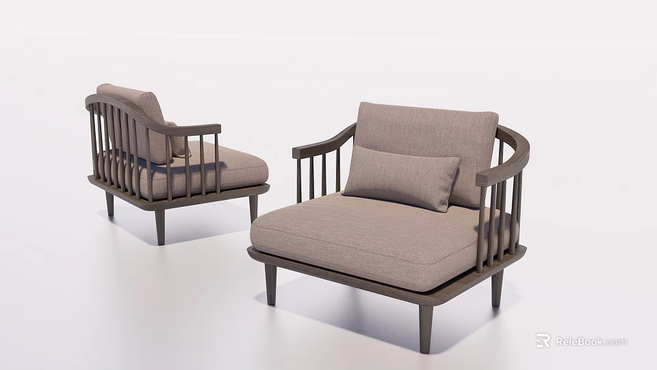 Modern Single Sofa With Wooden Frame Light Gray Cushions Armrests And Backrest 3d model 
