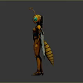 Insect Like Female Character With Orange Black Exoskeleton Costume Green Eyes And Wings