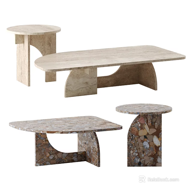 Stylish Coffee Tables Showcasing Curved And Geometric Stone Bases With Oval Tops 3d model 