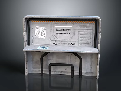 Life Support System Console Industrial Gray Metal Design With Technical Diagrams And Ventilation Grilles 3d model