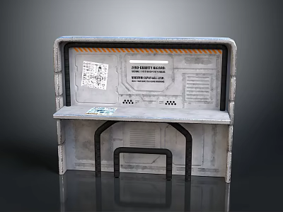 Life Support System Console Industrial Gray Metal Design With Technical Diagrams And Ventilation Grilles 3d model