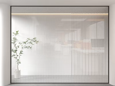 Modern Indoor Room Divider With Perforated White Panel Black Frame LED Strip And Plant 3d model