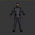 A Man Standing in Gray Uniform With Shoulder Straps Badge and Black Cuffs 3d model