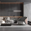 Modern Living Room Interior With Wooden Wall Sofa Floor Lamp And Coffee Table