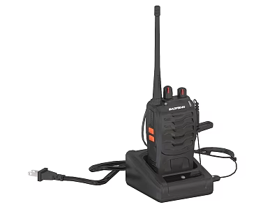 Professional Walkie Talkie With Charging Base Antenna And Power Cable 3d model