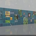 Green Plants Display Wall With Blue Background And Multi Photo Collage