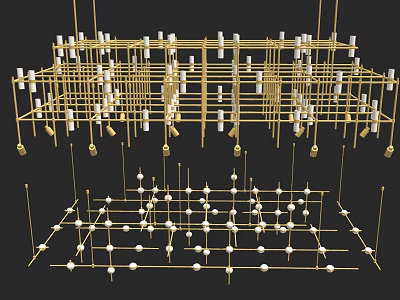 Modern Chandelier With Golden Geometric Frame And White Decorative Balls 3d model