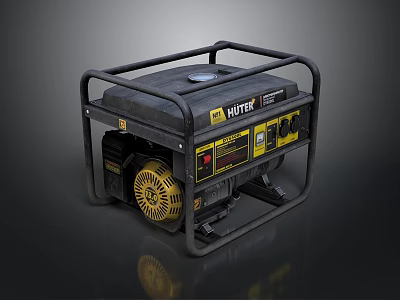 HUTER Portable Generator With Black And Yellow Design Metal Frame And Control Panel 3d model