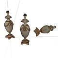 Decorative Ornament Set Of Three Beige Gold Carved Lidded Bottles With Overturned Piece