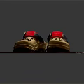 Beige Rubber Clogs With Red Straps Blue Buckles And Perforated Design On Wooden Platform