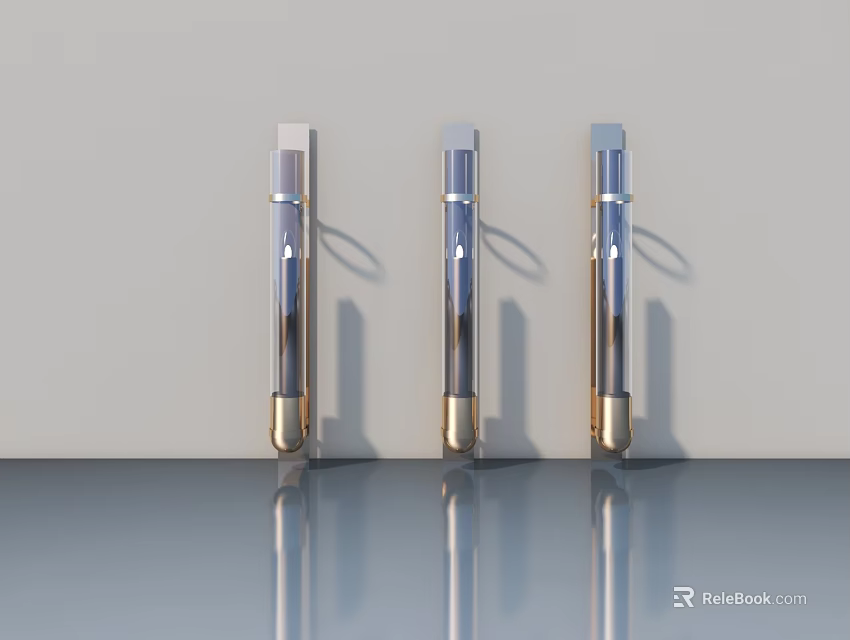 Three Modern Tower Structures With Sleek Metal And Glass Design On Reflective Surface 3d model 