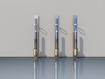 Three Modern Tower Structures With Sleek Metal And Glass Design On Reflective Surface 3d model