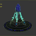 Futuristic Flame Shaped Structure With Circular Base Blue Purple Lights And Black Chain Details