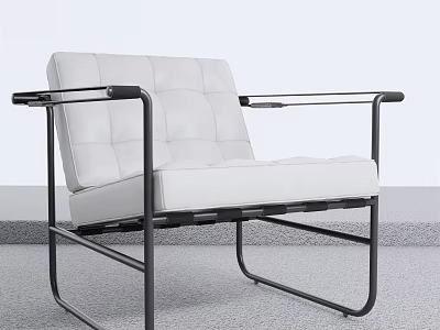 Modern Minimalist Single Sofa White Upholstered With Black Metal Frame Square Tufted Design 3d model