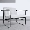 Modern Minimalist Single Sofa White Upholstered With Black Metal Frame Square Tufted Design