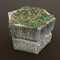 Green Plants and Moss Growing in Hexagonal Stacked Stone Planter with Textured Surface 3d model