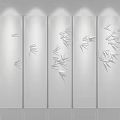 Elegant Modern Wall Decor With Golden Bamboo Leaves On Multiple Panels 3d model