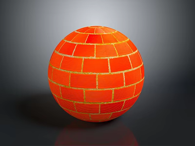 Orange Brick Pattern Sphere With Glossy Surface And Reflective Base 3d model