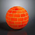 Orange Brick Pattern Sphere With Glossy Surface And Reflective Base