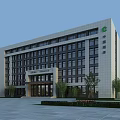 Modern Office Building Exterior Design With Glass Windows Entrance And Surrounding Trees