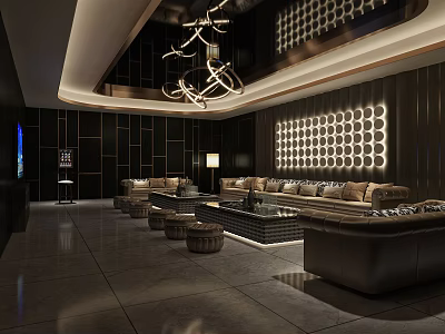 Luxury KTV Interior With Modern Lighting Comfortable Sofas And Decorative Walls 3d model