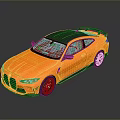 Sleek Orange Sports Car With Black Roof Rear Spoiler And Black Wheels