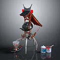 Tea Pot Shaped Spider Robot With Traditional Pavilion Roof And Tea Cups
