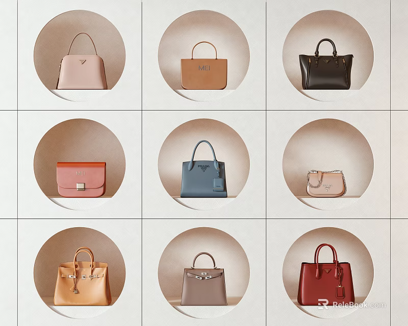Collection of Stylish Handbags in Various Colors and Designs on Grid 3d model 