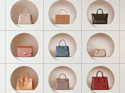 Collection of Stylish Handbags in Various Colors and Designs on Grid 3d model