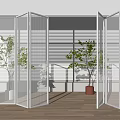Glass Folding Doors In Modern Interior Open Design With Green Plant And Natural Light