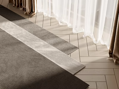 Square Rugs In Room With Wooden Floor And Curtains 3d model