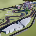 Fun Children's Play Area With Ferris Wheel Carousel Green Space And Modern Buildings