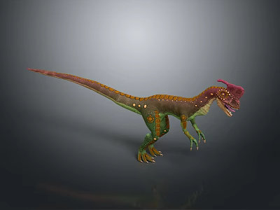 Vibrant Dinosaur 3D Model Featuring Red Crest Green Skin And Yellow Patterns 3d model