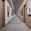 Spacious Well Lit Exhibition Hall With Wooden Display Cabinets And Artworks