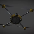 Yellow Drone With Four Propellers Transparent Dome Camera Metallic Body And Landing Gear
