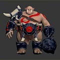 Muscular Man With Red Tattoos In Blue Armor Holding Horned Helmet