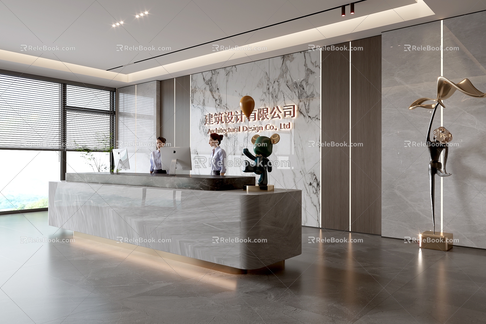 Modern company front desk background wall reception area bar desk reception desk hall simple lobby 3d model