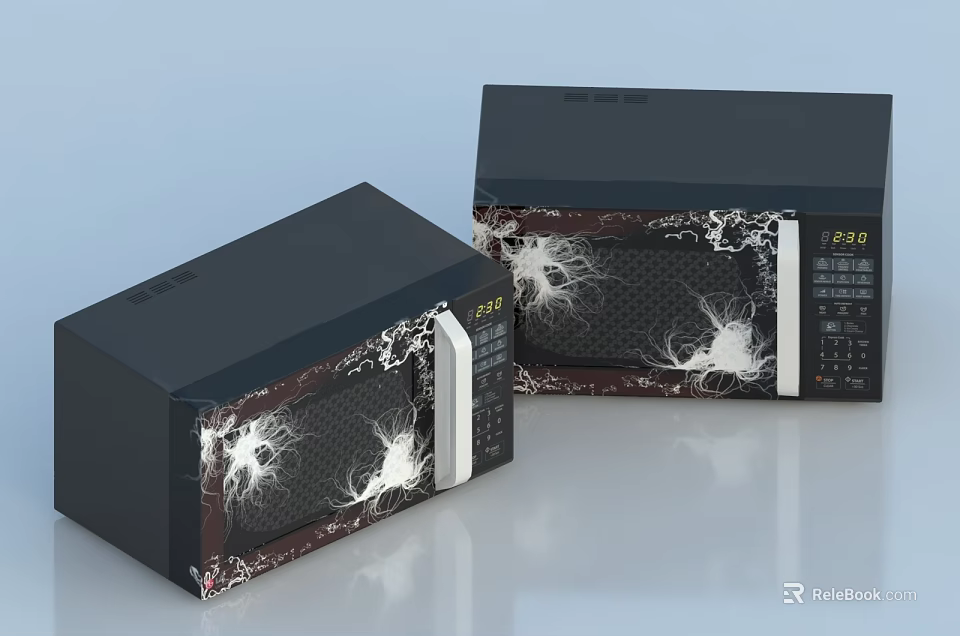 Stylish Modern Black Microwave Ovens With Decorative Patterns For Kitchen Appliances 3d model 